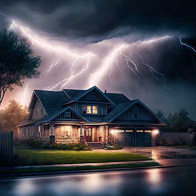 Residential home during a severe thunderstorm